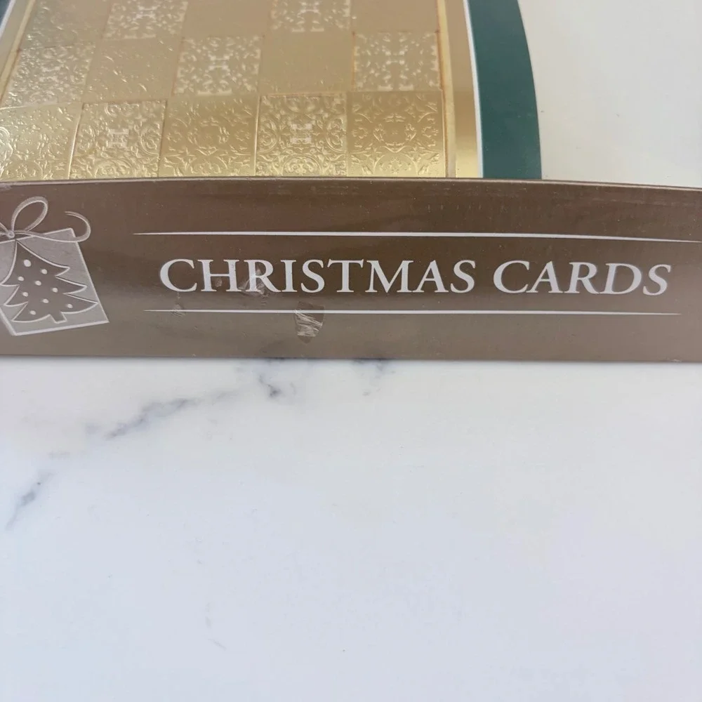 VNTG Paper Magic Group 15 Christmas Cards Gold Foil Reindeer Embossed Set sealed